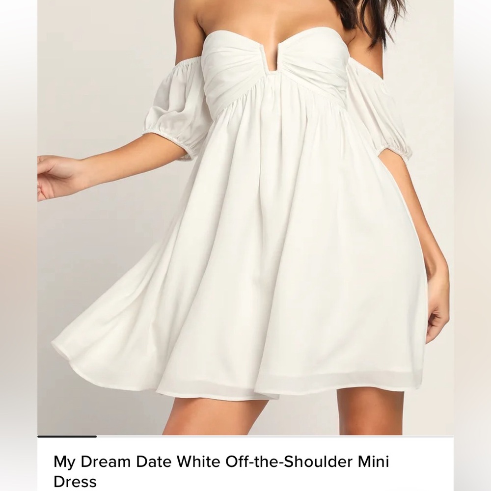 Lulu’s My Dream Date White Off-the-Shoulder Mini Dress